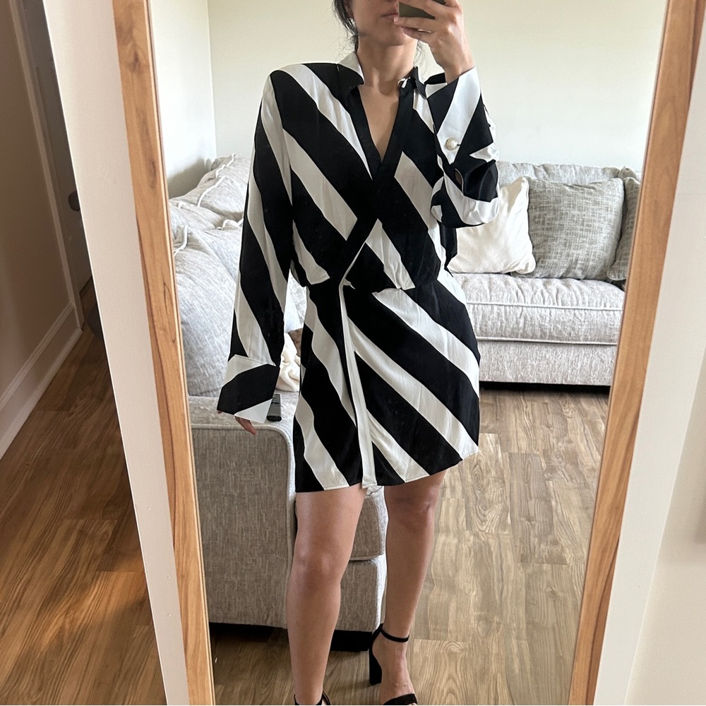 Mango Black Mini Dress | Minimalist Long Sleeve Women’s Dress | Wrap Dress
